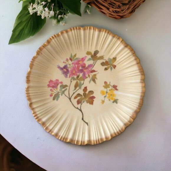 RW Rudolstadt Dinner Plate Crimped 24Kt Gold Trim Floral Germany Early 1900s Atq - Picture 13 of 15